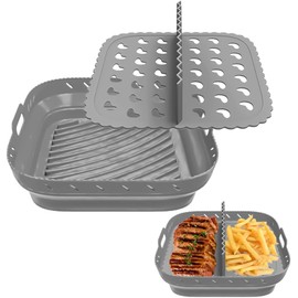 Silicone Air Fryer Liner: 8-inch Liners with Divider for Air Fryers - Reusable Inserts are Foldable, Making The Airfryer Basket Easy to Clean. Safe for Microwave Oven Use.