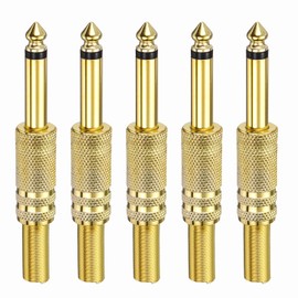 sourcing map 5 Pcs 1/4" Audio TS Plug, 6.35mm Mono Male Plug Cable Connector, TS Male Audio Cable Adapter for Speaker, Microphone, Guitar, 3.11" Gold