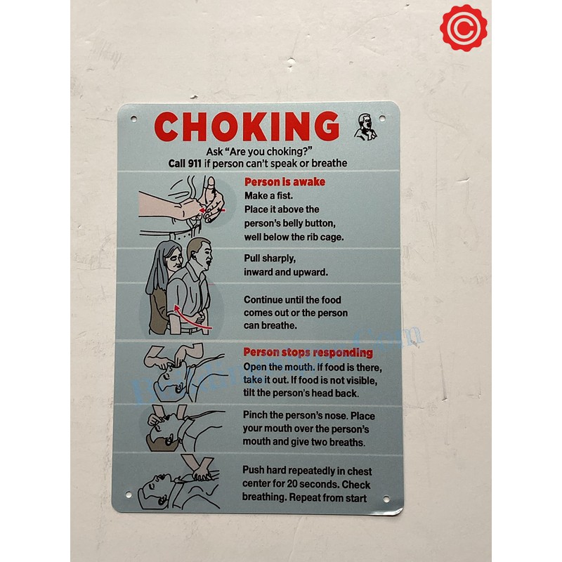 CHOKING POSTER SIGN- Resturant choking sign (ALUMINIUM, REFLECTIVE. 7X10 INCH,HEAVY
