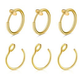 Briana Williams Fake Nose Ring Hoop Fake Lip Piercing Ring Faux Lip Nose Ear Rings Spring Clip on Helix Cartilage Earring Cuff for Women Gold