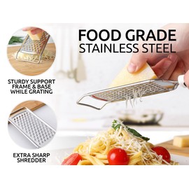 Zulay Kitchen Professional Cheese Grater Stainless Steel - Durable Rust-Proof Metal Lemon Zester Grater With Handle - Flat Handheld Grater For Cheese, Chocolate, Spices, And More - 2 Pack - Black