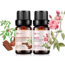 Rose & Sandalwood Essential Oils - 100% Pure Organic Natural Plant Oils for Diffuser, Aroma, Spa, Massage, Yoga, Perfume, 2x10ML