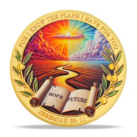 RYUKENLM Hope & Future Christian Challenge Coin Inspring Jeremiah 29:11 Verse Token Spiritual Awakening Divine Guidance Christian Gift for Men Women Religious Collectible
