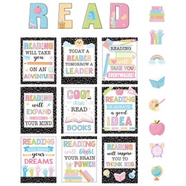 Zonon 45 Pcs Reading Classroom Decorations Reading Bulletin Board Poster Banner Set Elementary Educational Prints Poster Rainbow Classroom Supplies Wall Decor for Teachers Elementary(Compostion)