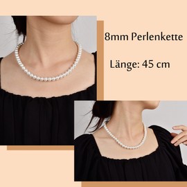 Candyfancy Pearl Necklace Men's Choker Beads Chain White Round Simulated Glass Beads Chain 40/45/50/55/60 cm Long Necklace Pearls White for Men Women and Girls Gifts Pearls 6/8/10 mm, Pearl