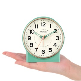 Wuyiway No Ticking Analog Alarm Clock,Retro Design,Easy to Set,Gradual Rise Alarm,Gentle Wake,Lighted on Demand and Snooze,Battery Operated,Green