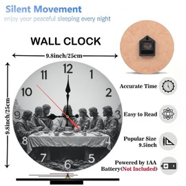 Lancholy 10-Inch Silent Wooden Wall Clock, Last Supper Wall Clock Jesus Christ Religious Home Decor ” Silent Non-Ticking Clock, Battery Operated (AA Batteries Not Included), Artistic Home Decor