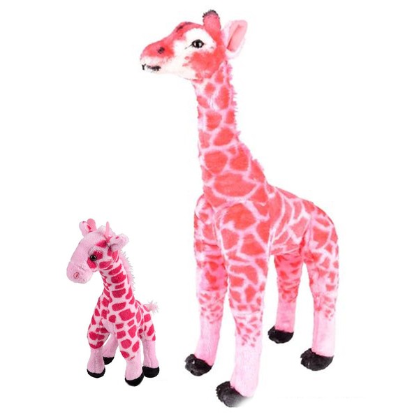 Pink Standing Giraffe, 25 inch Tall Stuffed Animal Toy Giraffe with 11 inch Baby Giraffe by Adventure Planet, Soft Cozy Plush