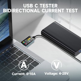 USB Tester Meter Heemol 4-36V Digital Current Meter Power Meter 0-10A Type C Current Meter Colour IPS LCD Multimeter PD Voltmeter Power Meter (USB C to USB C)