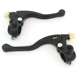 Motorcycle Shorty Lever Assembly Set w/Mirror Mount Perch - Clutch + Drum Brake Levers Black - 7/8" Handlebars - Fits Honda Kawasaki Suzuki Yamaha