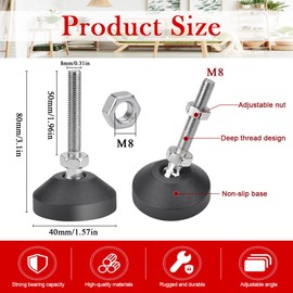 PERFETSELL 4 PCS Adjustable Feet, M8*50mm Adjustment Screw Threaded Screw in Feet Weight Rated Tilt Glides Pads Heavy Duty Levelling Foot Table Machine Feet for Furniture, Chair Leg Floor Protectors