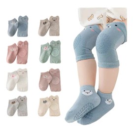 Rodilleras Y Calcetines Antiderrape Para Bebe 16par (8 Sets) Blanco                                                                                   