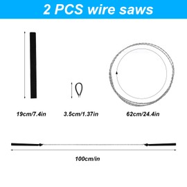 2 Pcs Wire Saw, Stainless Steel Cable Saw, Metal Serrated Rope Saw, 60cm/23.6 Inch Mini Hand Pocket String Wire Rope Saw, Emergency Chainsaw for Outdoors Survival Camping Tree Branch Wood Cutting