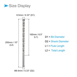 CoCud HSS Twist Drill, 8.5mm Diameter, 250mm Length, Straight Twist Drill Bit - (Applications: for Metal, Wood, Plastic, Aluminum)