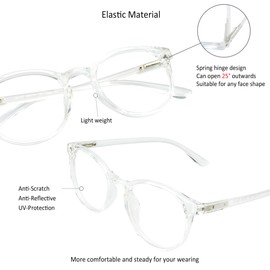 VisionGlobal - anteojos de bloqueo de luz azul para mujeres/hombres, lectura de computadora, elegante marco ovalado (transparente, sin aumento)
