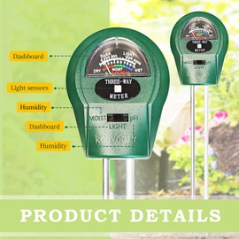 Kodvociy 2 PCS 3-in-1 Soil Test Kit, Pointer Type Soil Moisture Meter, Soil pH Meter, Illumination Tester, Soil Detectors are Suitable for Gardens, Lawns, Farms, Outdoors and Indoors