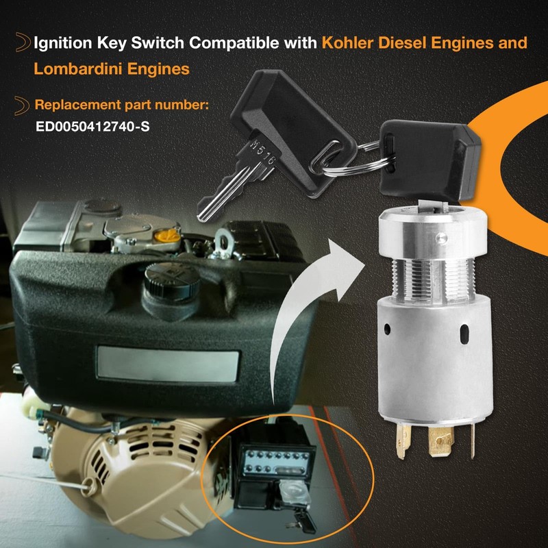 Key Switch, Compatible with Kohler Diesel Lombardini Engine Key Ignition
