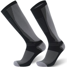 RANDY SUN Waterproof Socks for Men Women, Merino Wool Hiking Fly Fishing Skiing Wader Breathable Running Knee High Socks 1 Pair (Black&Grey,Medium)