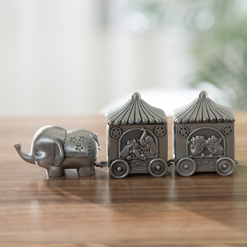 Baby Teeth Organizer Elephant Carriage Keepsake Box Metal Collection Container
