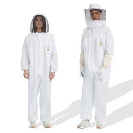 QHZHANG Professional Beekeeping Suit for Men & Women - Full Bee Suit with Sheepskin Gloves, 2 Ventilated Fencing Veil Hoods, Durable & Breathable Design - Beekeeper Protective Gear(M)