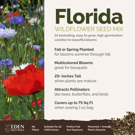 Eden Brothers Florida Wildflower Mixed Seeds for Planting, 1 oz, 30,000+ Seeds with Cornflower, Cosmos, African Daisy | Attracts Pollinators, Plant in Spring or Fall, Zones 3, 4, 5, 6, 7, 8, 9, 10