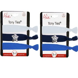 Mia Tony Ties, 2 in 1 Hair Ties + Bracelets, Basic Knotted Elastic Ribbon Rubber Bands, Hair Accessories, White, Navy Blue, Silver Star Charm, Light Blue 2pks/6pcs