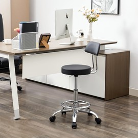 FIRAVOE Office Chair with Back (Adjustable Height Posture Stool 19.5’’-26.6’’)(Drafting Chair on Wheels) Work Stool with Footrest (Black)