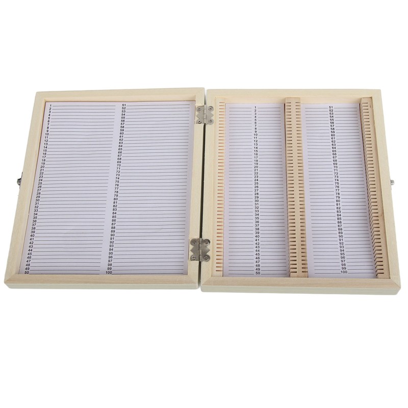100PCS Biology Glass Prepared Microscope Slides Specimens Wooden Slide Storage