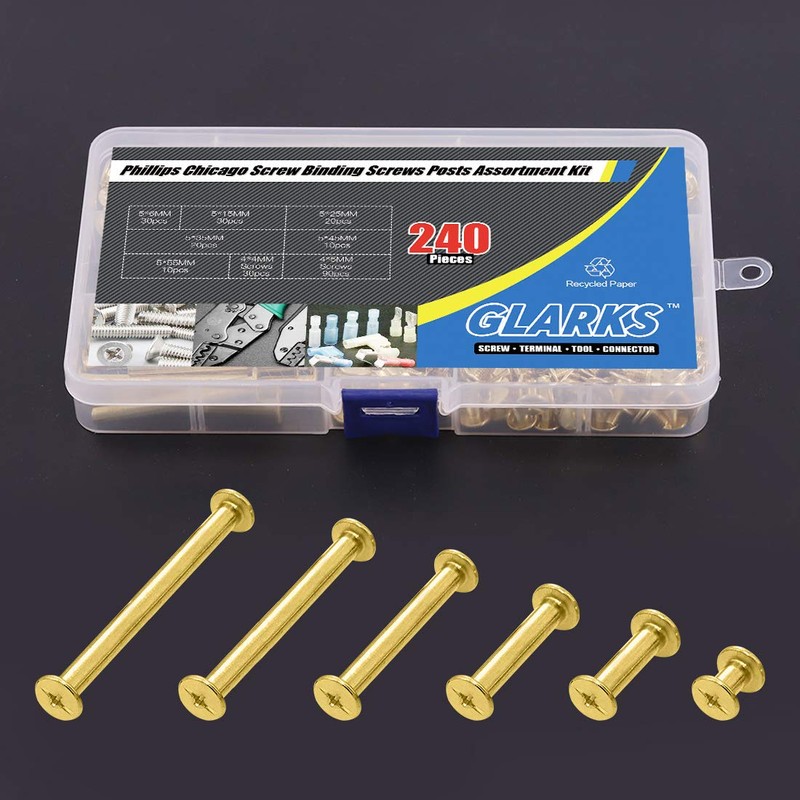 Glarks 120 Sets Gold Chicago Screws Assortment, M5 x 6/15/25/35/45/55
