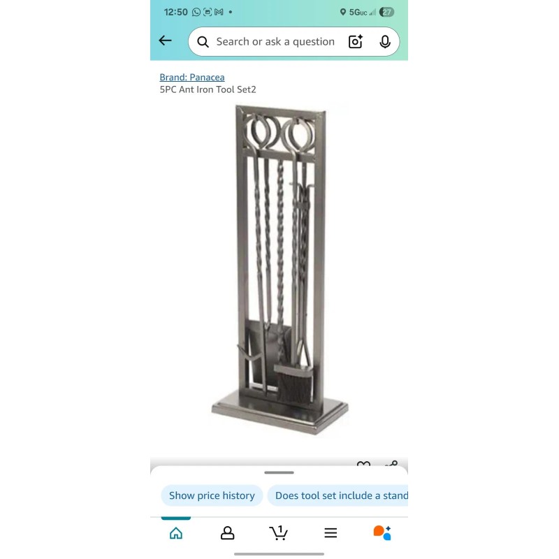 Style Selections 5 Piece Fireplace Tool Set & Stand, Heavy