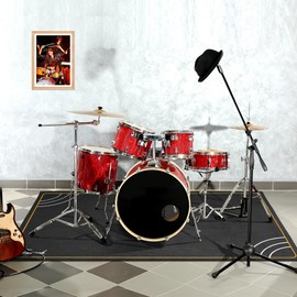 Invech 5 x 6.6 Ft Drum Rug, Drum Mat with Non-Slip Grip Bottom, Soundproof Drum Floor Mat for Electrical Drum, Drum Accessories Gift for Drummers (Design Black)