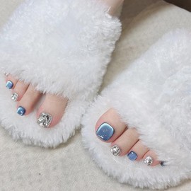 Foot Nail Tip, Foot Nail Seal, Foot Nail Tip, Pedicure Sparkling Toenails, Foot Nail Gel, Summer, Wedding, Coming-of-Age Ceremony, Thumbs, Foot Nails, Handmade Cat's Eye, Nail Tip, Reusable Magic Press, Easy Nail, Removable, Foot Tip, 3D Feel, Gorgeous (H, Free Size)