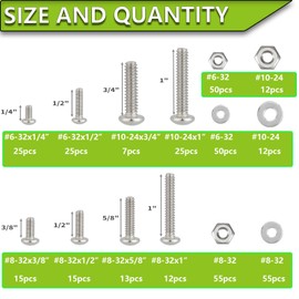 351Pcs #6-32#8-32#10-24 Machine Screws Nuts and Bolts Assortment Kit,Phillips Pan Head Assorted 304 Stainless Steel Bolts Nuts Flat Washers Bolt with Case