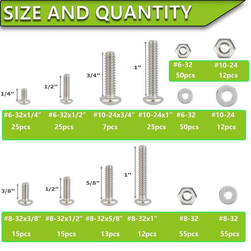 351Pcs #6-32#8-32#10-24 Machine Screws Nuts and Bolts Assortment Kit,Phillips Pan