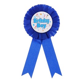 PATIKIL Birthday Tinplate Badge, Satin Fabric Birthday Award Ribbon Happy Birthday Men Brooch for Party Decoration, Blue