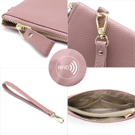 SENDEFN Wristlet Bag for Women, RFID Blocking Clutch Bags for Women, Genuine Leather Handbags for Women with Wrist Strap and Zip Pocket Coins Compartment