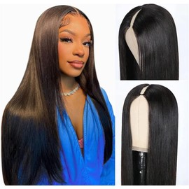 V Part Wig Human Hair Straight Human Hair Wigs for Black Women 150% Density V Shape Wigs No Leave Out Lace Front Wigs Straight Upgrade U Part Wigs Glueless Wig Full Head Clip In Half Wigs 18 Inch