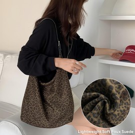 buyborgood Women's Suede Shoulder Bag Leopard Print Purse Slouchy Animal Tote Bag (Olive Green)