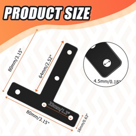Litoexpe 10 Pcs T Shape Flat Mending Plates 80mm x 80mm (3.15" x 3.15"), Stainless Steel T Brackets with Screw, T Bracket Connector for Wood Matte, Black