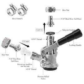 Sankey D Keg Coupler for Sankey D System All 304 Stainless Body Probe, Keg Tap Beer Dispenser D Type Draft Beer Coupler Kegerator Coupler Beer Keg Connector Fit 5/16'' I.D CO2 Gas Line & Beer Line