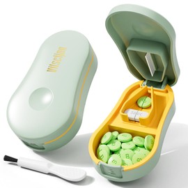Pill Cutter for Small and Tiny Pills - Pill Splitter with Detachable Silicone Pad - Easy Open Snap Button. Wrap-Around Blade Guard Prevents Cuts. Back Storage （Green）