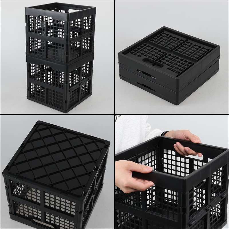 Aninhao 18 Quart Square Folding Milk Crate, 3 Pack Black