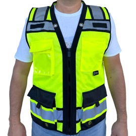 CAL PACIFIC Super Duty Mesh High Visibility Safety Vest, ANSI/ISEA 107-2020 Class 3, Type R (US, Alpha, Large, Regular, Regular, Yellow)