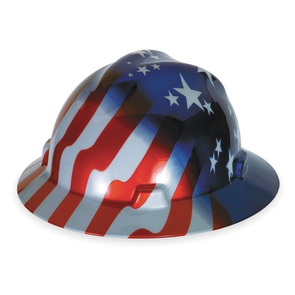 MSA Safety 10071157 V-Gard Freedom Series Class E Type I Hard Hat with Fast-Track Suspension and American Star and Stripe