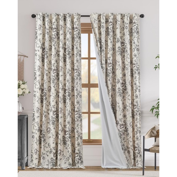 jinchan Blackout Linen Curtains Floral Curtains for Living Room 96