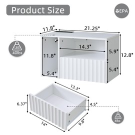 BuildHom Modern Matte White Fluted Floating Nightstand with Charging Station, NightStand with Drawers, Bedside with USB Ports and Outlets, Bedroom Furniture(Left)