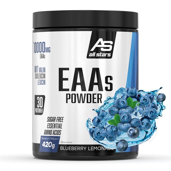 All Stars EAA Powder Blueberry Lemonade I Amino Acids High Dose I 420 g Powder with 10,000 mg EAAs per Serving I BCAA Supplement with L-Leucine + L-Valine + L-Isoleucine I Shake Sugar-Free