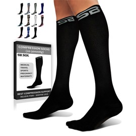 SB SOX Compression Socks for Men & Women (20-30 mmHg) - Best Support Stockings for Travel, Medical, and Sports - Perfect for Everyday Wear (Medium, Solid Black)