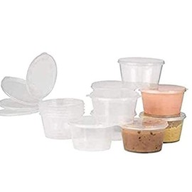 50 X 2oz Sauce Pots with Hinged Lids Round Food Containers Deli Pots SauceTubs
