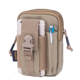 REEBOW GEAR Tactical Molle EDC Utility Pouch Gadget Belt Waist Bag with Cell Phone Holster Holder Khaki Color